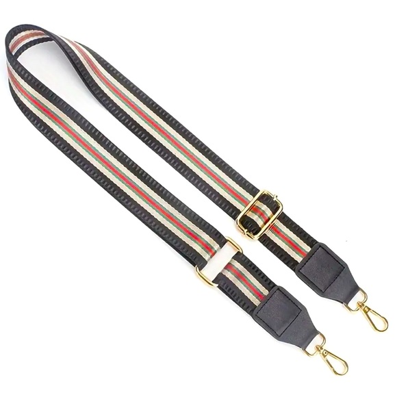 Adjustable Black Stripes Polyester Crossbody Bag Strap - NWOT - Picture 1 of 7
